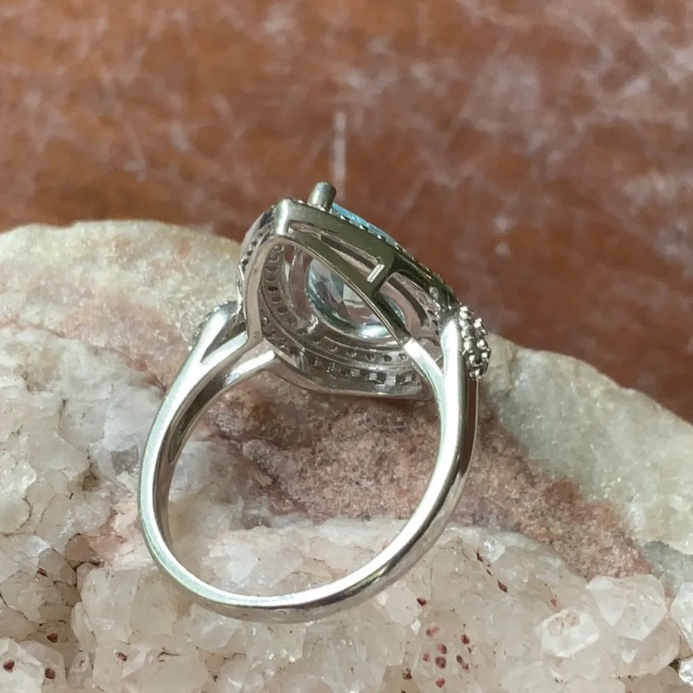 SKY BLUE TOPAZ & CUBIC ZIRCONIA 925 STERLING SILVER RING, SIZE 6.5 - Picture 4 of 8